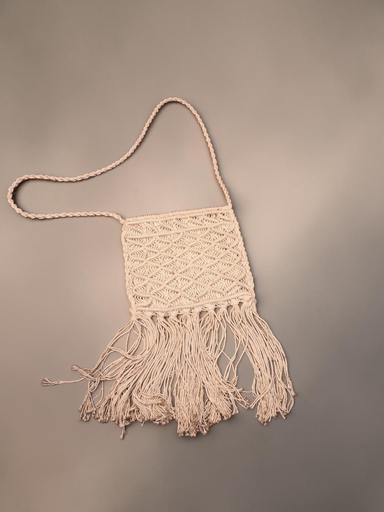 Handbags - Vintage Boho Macramé Fringe Crossbody Bag in Cream